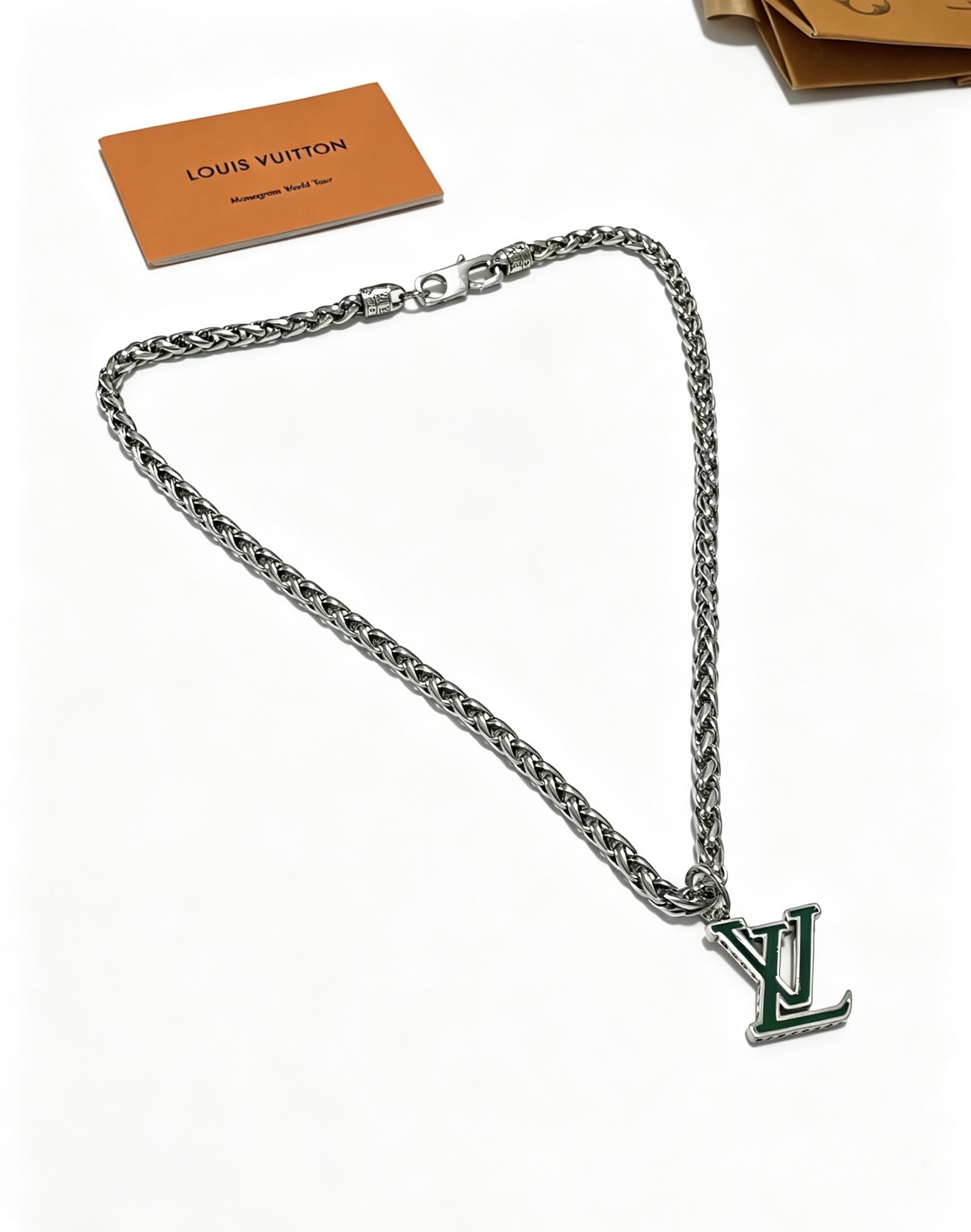 Louis Vuitton Silver Chain with LV Pendant